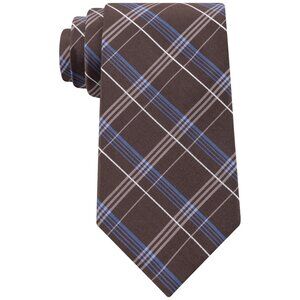 MICHAEL KORS Brown Blue Boarding Plaid Silk Classic Tie
